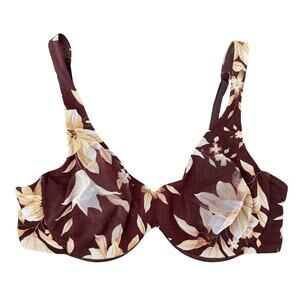 Vintage Victoria's Secret Brown Double Mesh Sheer Floral Print Wired Bra - 36C